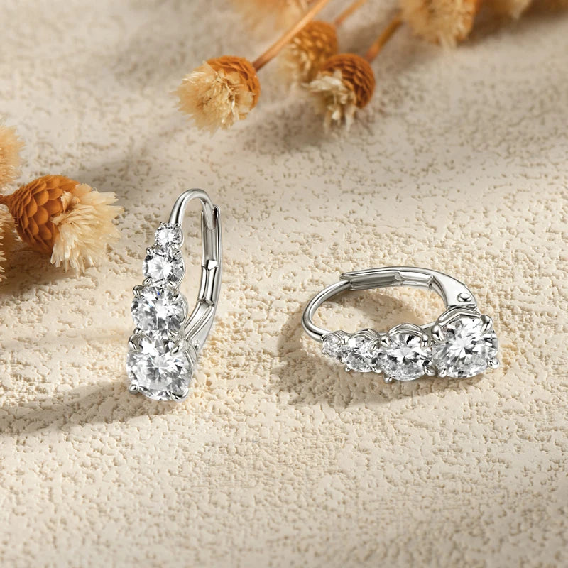 OXTAO D Color 4 stone Moissanite Hoop Stud Earrings Female Unique Gradient Size 925 Sterling Silver Luxury Wedding Jewelry Gift