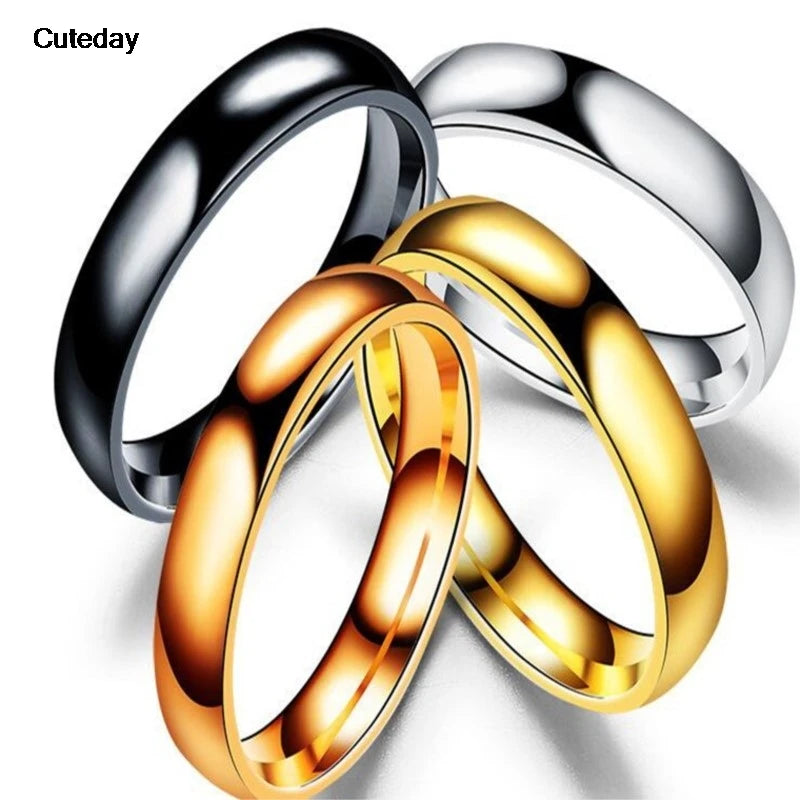 Simple 4mm 6mm Titanium Ring Women Men Prevent Allergy High Polished Wedding Rings Stainless Steel Couple Finger Jewelry Gifts