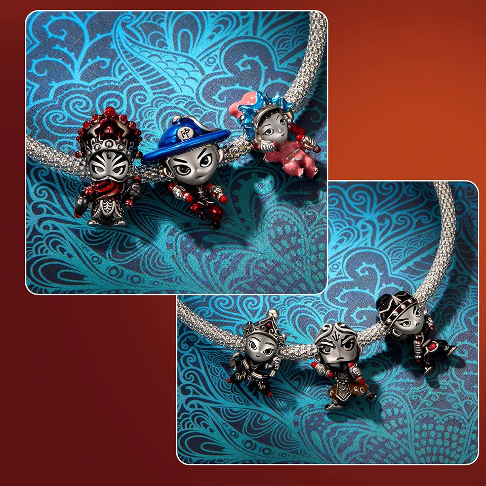 WOSTU New Year Gift S925 Silver Charms Bead Traditional Opera Character Pendants for Bracelet Necklace Jewelry Make Lin Chong