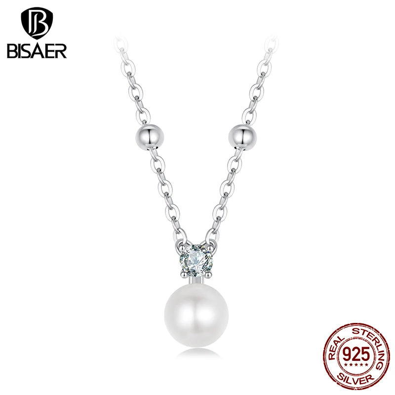 Collier de perles de moissanite BISAER, coupe diamant de laboratoire, colliers en argent sterling 925 plaqués or blanc, bijoux fins de mariage