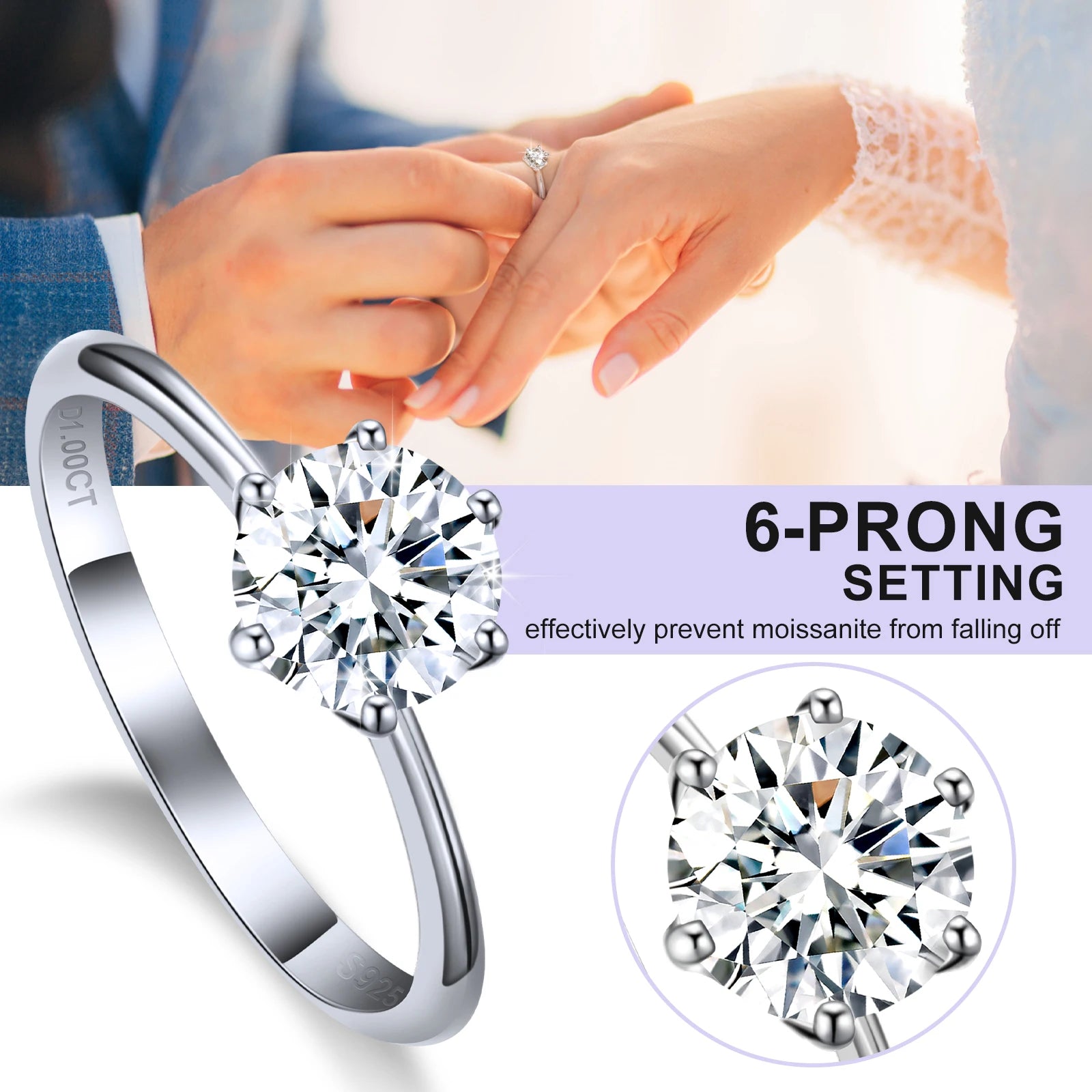 TUHE Unisex 925 Silver Iced Out Ring Moissanite Stone Iced Out Couple Rings Women For Men Hip Hop Jewelry Anniversary Gifts