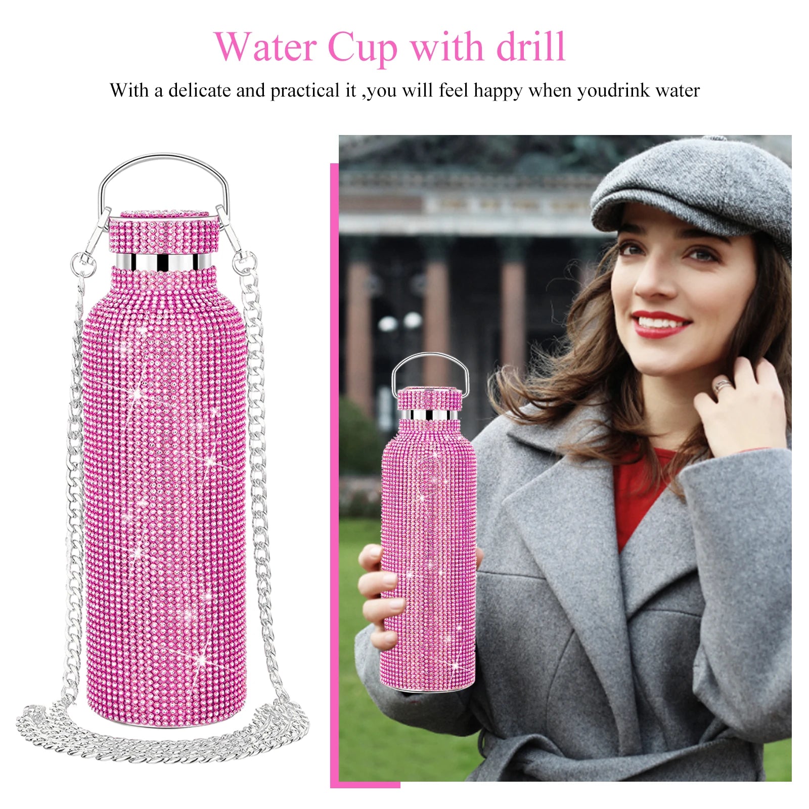 350ml/500ml/750ml Diamond  Bottle Portable Diamond-encrusted Mug Reusable Easy Clean for Women Outdoor Traveling Products