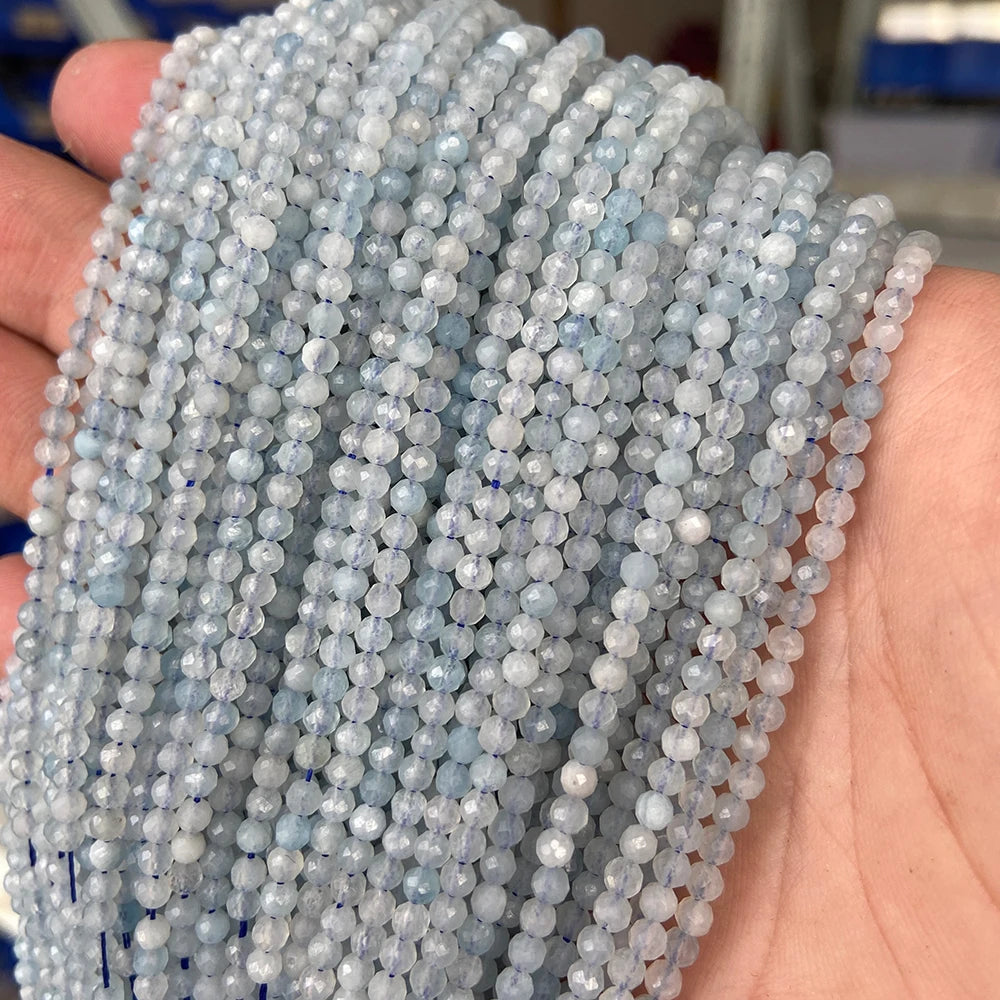 2025 New 2mm 3mm Natural Stone Beads Blue Quartzs Crystal Turquois Aquamarines Beads For Beadwork DIY Bracelet Accessories 38CM