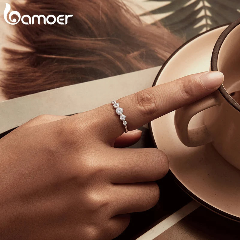 Bague à bulles plaquée or blanc BAMOER pour femme, en argent sterling 925, délicat et étincelant, zircone cubique, bijoux de fiançailles