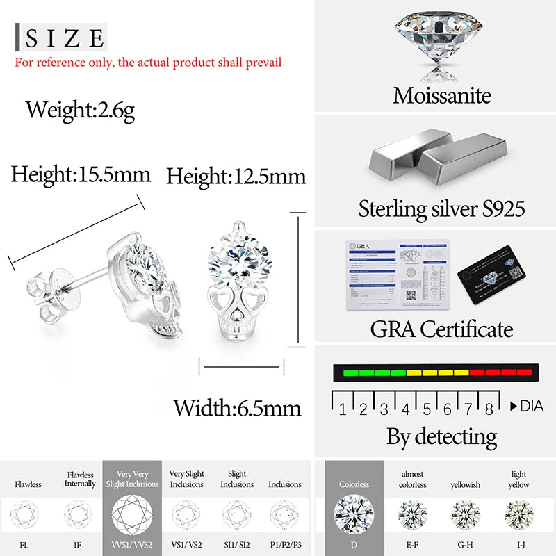 Classic Skeleton Moissanite 925 Earring For Women Jewelry Top Quality 100% s925 Sterling Silver Fashion Earrings Engagement