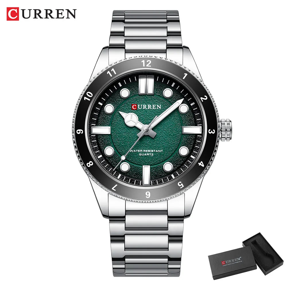 CURREN Casual Simple Quartz Watch with Stainless Steel Band Fashion Men's Clock Waterproof Luminous Wristwatches