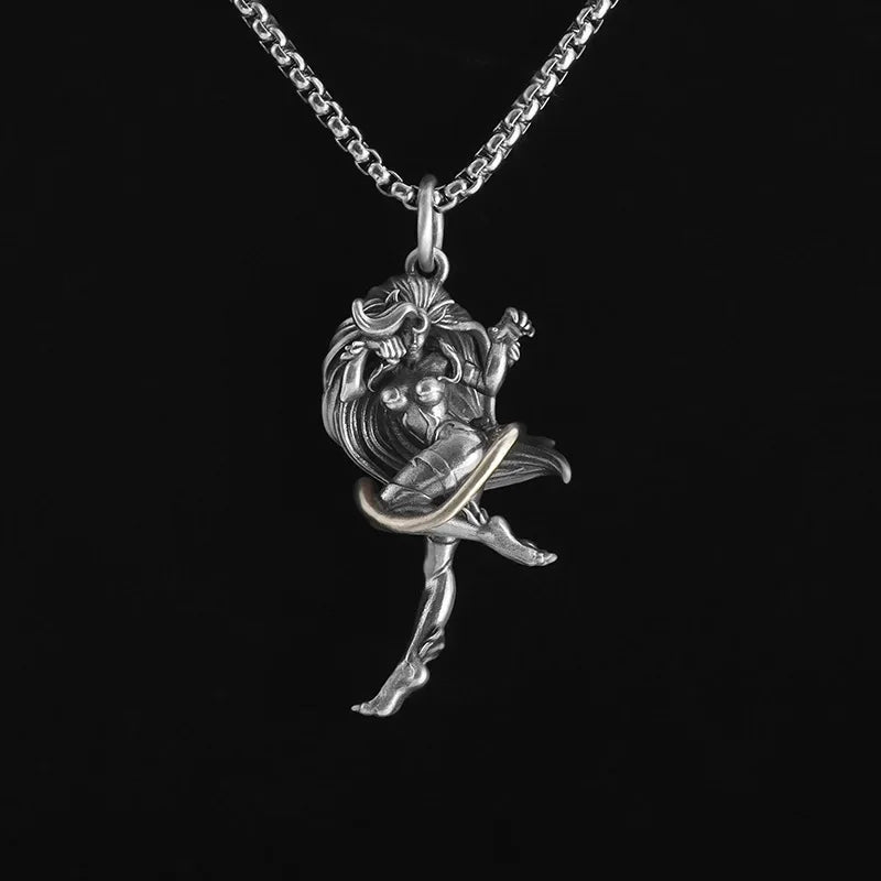 Heavy Industry Angel Pendant Necklace Unisex Fashion Vintage Beauty Mechanical Girl Skeleton Couple Match Sweater Chain