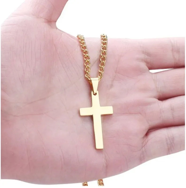 Classic Cross Pendant Necklace For Men Women 24inch Gold Silver Color Chain Necklace Fashion Christ Faith Prayer Jewelry Gifts