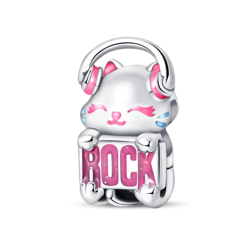 New 925 Silver Pink Rabbit Bear Cat Dog Animal Charms Beads Fit 3mm 925 Original Bracelets Fine DIY Birthday Jewelry