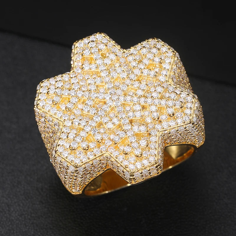 Full Moissanite Silver 925 Ring Snowflake Hip Hop Sparkling Finger Rings Jewelry for Men Women with Certificate Plated 18k Gold