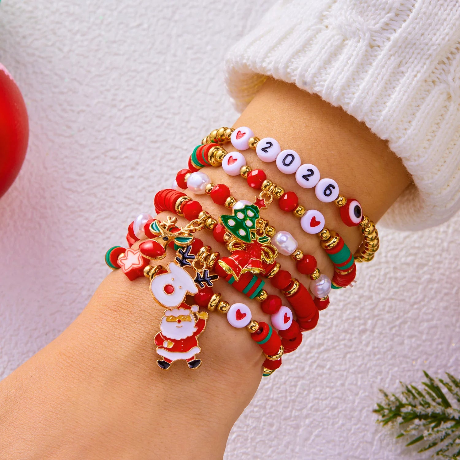 Christmas Series Bracelet Set For Women Santa Claus Snowman Xmas Tree Snowflake Crystal Beads Bracelets Party Charm Jewelry Gift