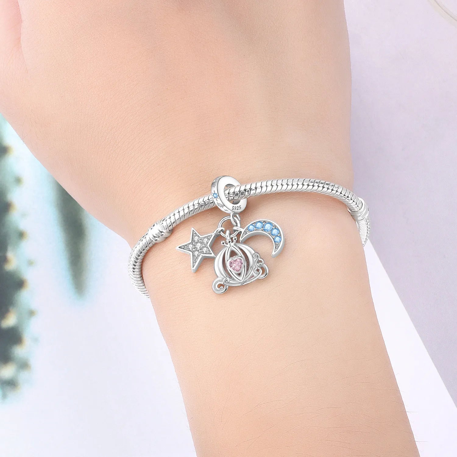 PANPOKI 925 Sterling Silver Star Moon Pumpkin Carriage Beads Original Pendants Bracelet Charm Jewelry Party DIY Trendy Gifts