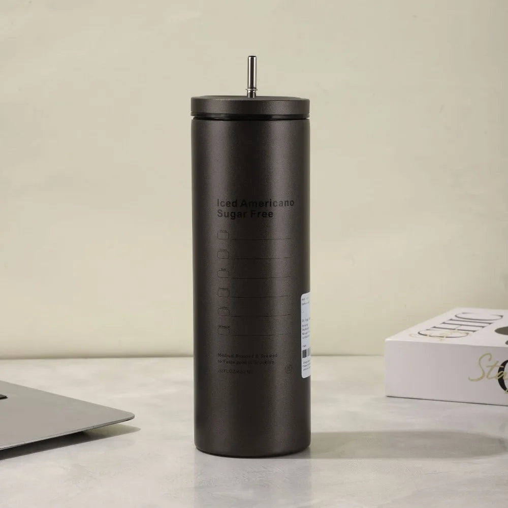 600ml/20oz Thermos Cup with Metal Straw and Leak-proof Lid 304 Liner Material BPA-free 500ml for Cold Coffee/cold Drinks