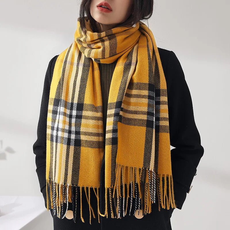Autumn & Winter Imitation Cashmere Headscarf, New Korean - Japanese Sweet Style, Medium - Long Plaid, Warm Shawl & Scarf