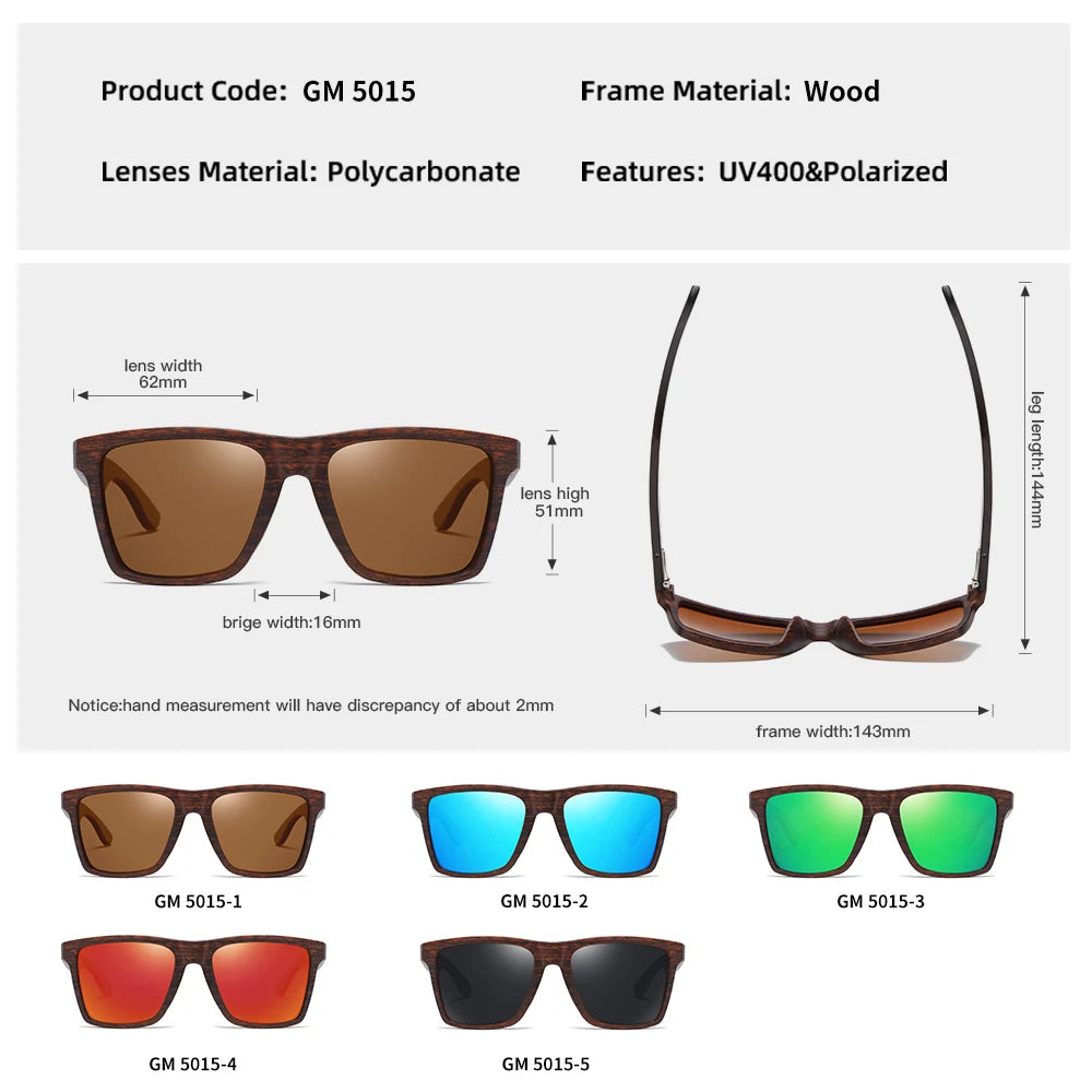 XSW Wood Sunglasses Men Women Polarized Rivet Square Brand Designer Real Wood Temple Sunglasses Vintage Glasses 5515H - Madeinsea©
