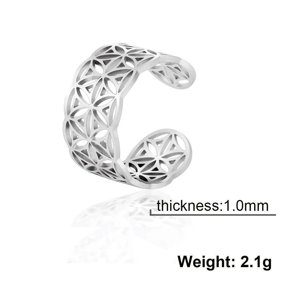 Unift Scared Geometry Flower of Life Ring Adjustable Stainless Steel Ring Men Women Accessories Vintage Filigree Viking Jewelry - Madeinsea©