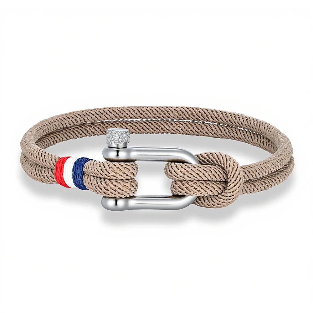 MKENDN Stainless Steel U-Shape Shackle Buckle Bracelet Men Women Handmade Woven Double-Layer Design France Flag Couple Jewelry