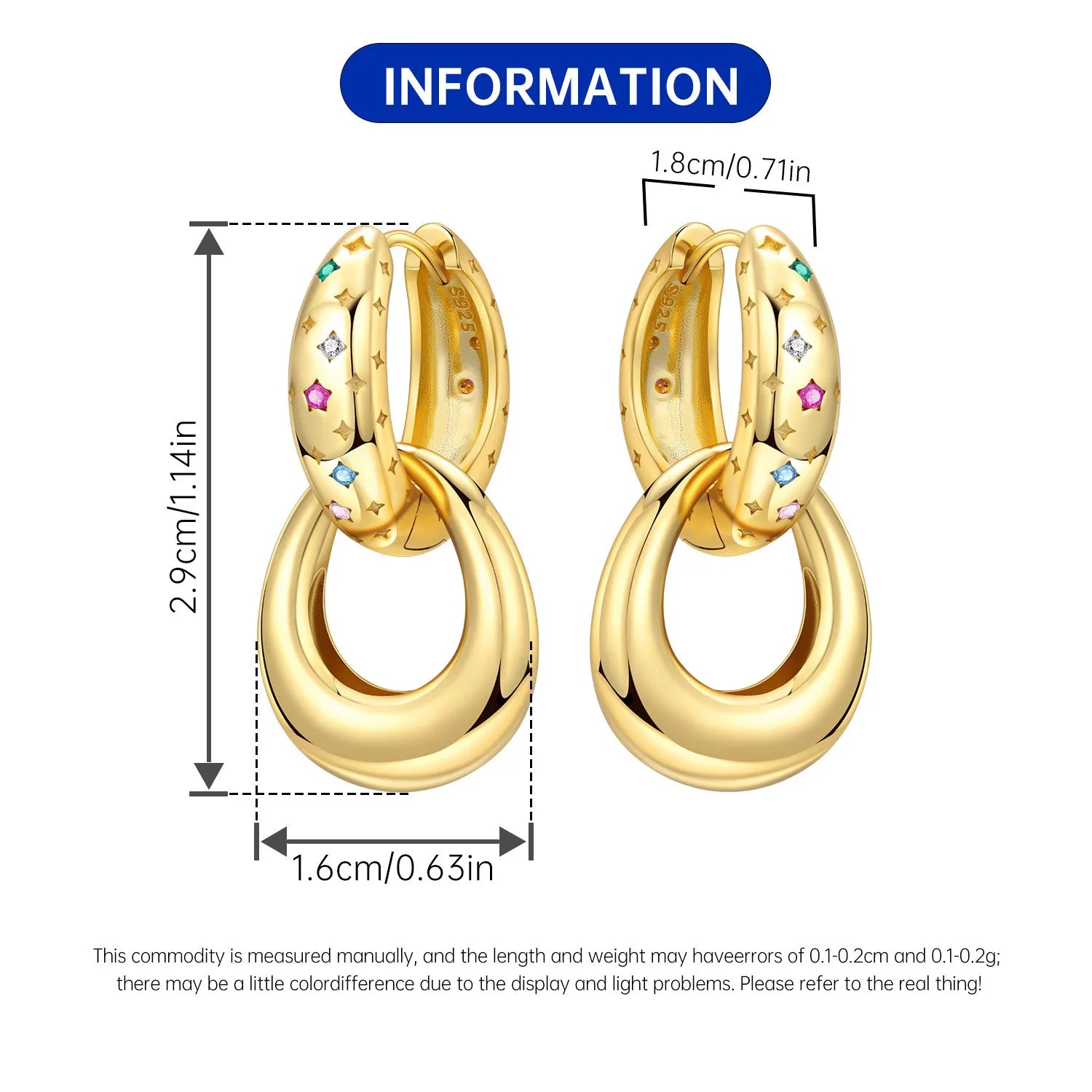 PANPOKI 925 Sterling Silver Colorful Zircon Stars Drop Earrings Women Earrings Charm Fashion Versatile Party Jewelry Gifts