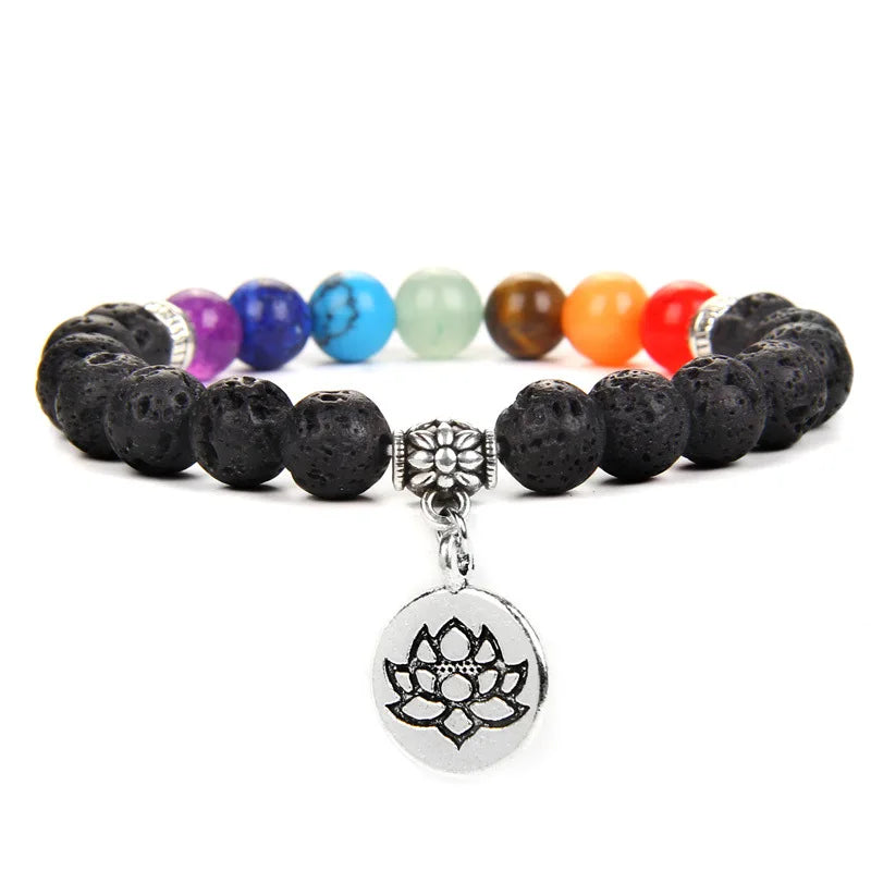MKENDN 7-Chakra-Armbänder, buddhistisches Lotus-Amulett-Armband, Herren-Armband mit natürlichen Reiki-Steinen und Amethysten, Damen-Yoga-Schmuck
