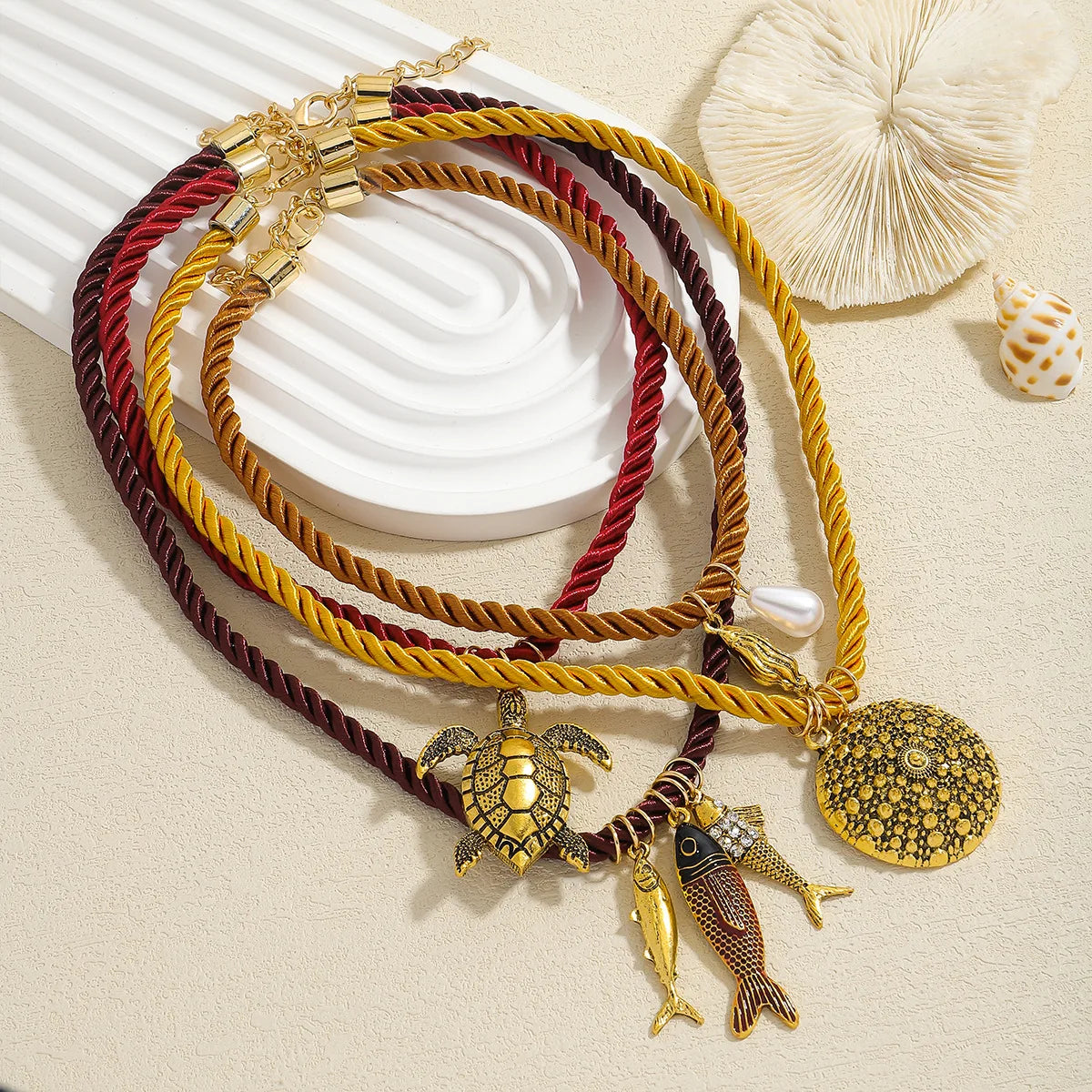 ZAA Summer Holiday Woman New Small Fish Turtle Conch Pendant Necklace Sets