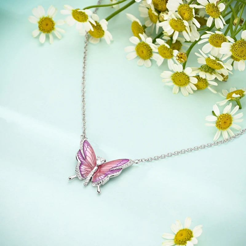 Necklaces 925 Silver Color Butterfly Cute Bear Lucky Symbol Zircon Heart Shaped Necklaces For Woman Valentine's Day Fine Jewelry