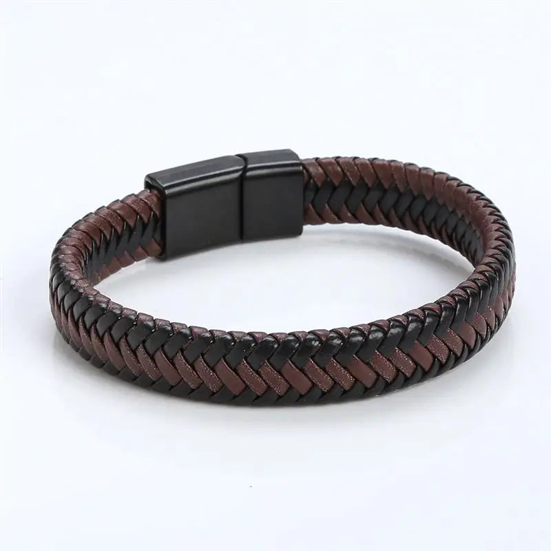Classic Men Jewelry Braided Leather Bracelet Simple Design Magnetic Clasp Vintage Bangles Gift Dropshipping