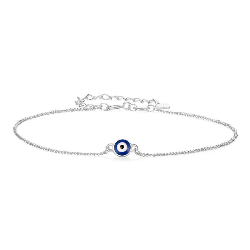 BAMOER 925 Sterling Silver Blue Evil Eye Charm Anklet for Women, Gold Plated Beach Party Trendy Jewelry Girl Guard Gift