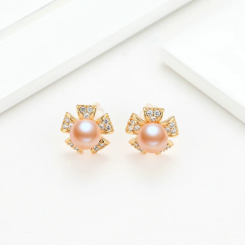 OXTAO Trendy Freshwater Pearl Stud Earrings Daily Wear Jewelry Valentine's Day Girlfriend Birthday Wedding Anniversary Gift