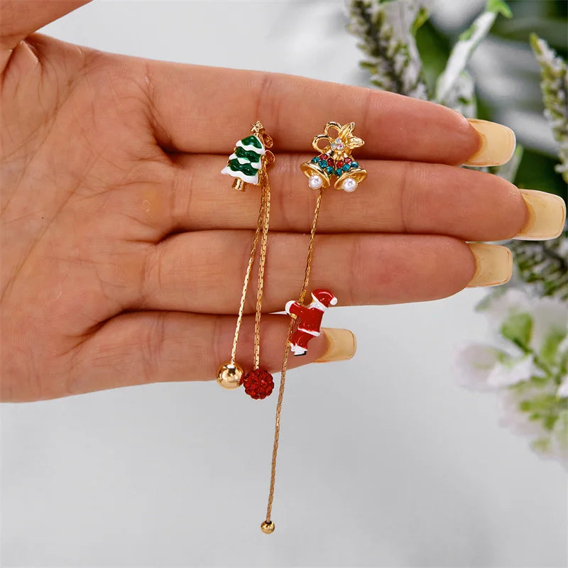 Creative Asymmetric Christmas Tree Snowman Snowflake Drop Earring for Women Moving Santa Claus Long Tassel Earring Party Jewelry
