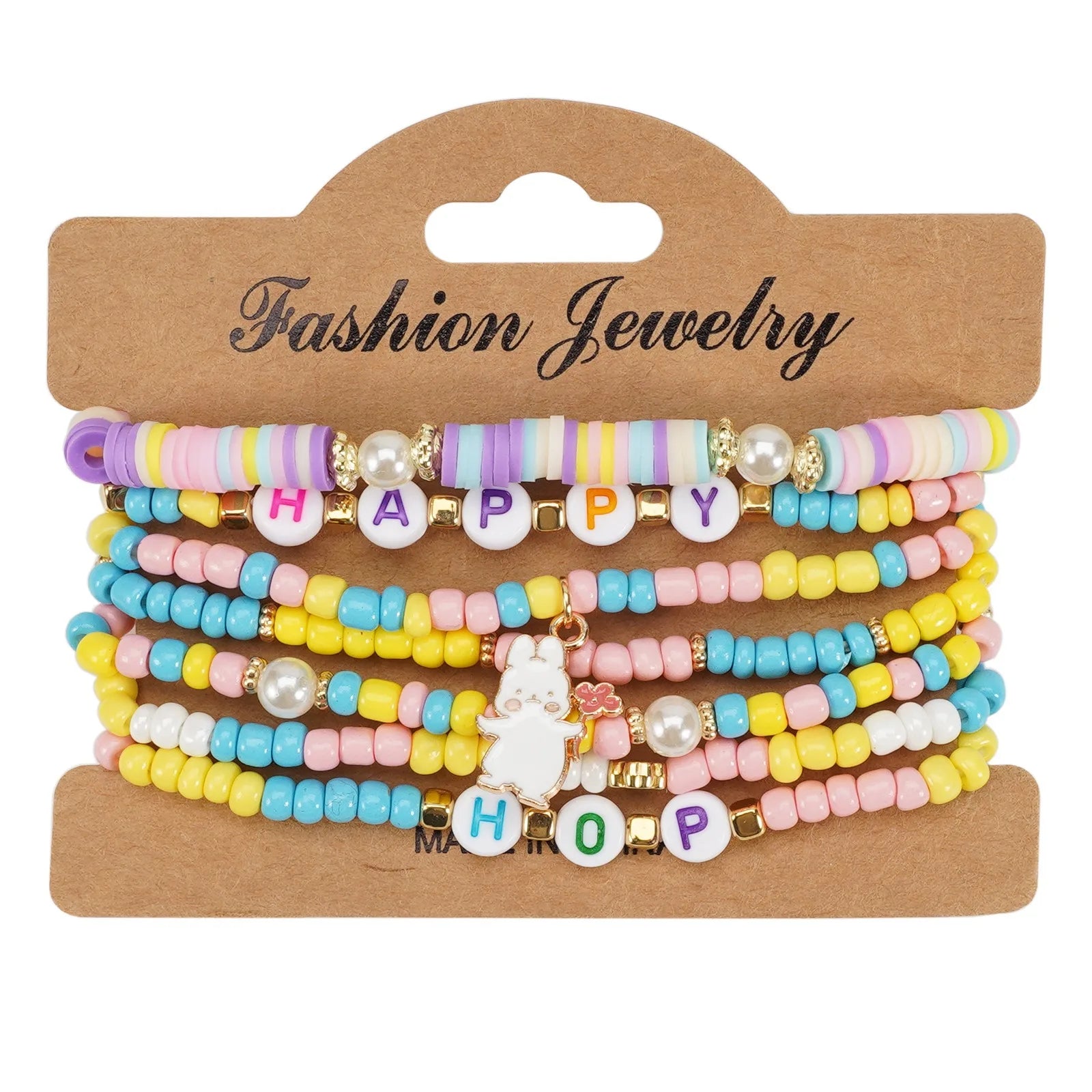 New Easter Bracelet Set Easter Bunny Egg Polymer Clay Beaded Seed Beads  Bracelet Festival Party Jewelry Gift For Girls