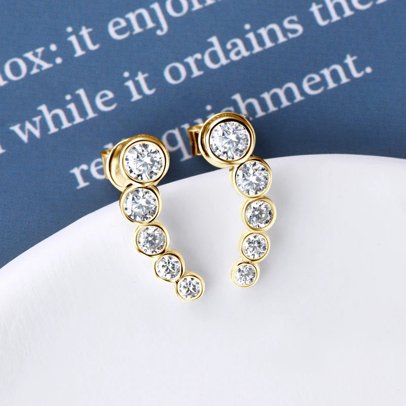 OXTAO D Color Moissanite Climber Earrings For Women Wedding Bridal S925 Sterling Silver Couples Stud Earring Anniversary Gift