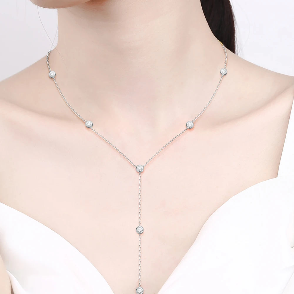 Serenity 1.2cttw D Color Moissanite Necklace For Women Wedding Engagement Party 925 Sterling Silver Adjustable Bubble Neck Chain - Madeinsea©