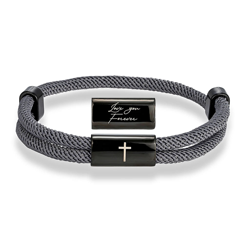 MKENDN Charm Rope Bracelet Cross Black Stainless Steel Bracelets Handmade Men Women Prayer Fitness Chain Couple Jewelry Gift