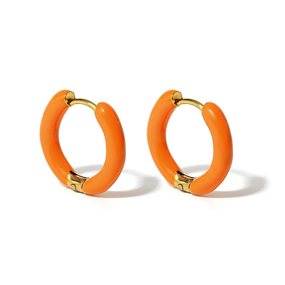 AENSOA Colorful Enamel Stainless Steel Hoop Earrings for Women Geometric Round Circle Earrings Trendy Gold Color Jewelry 2023