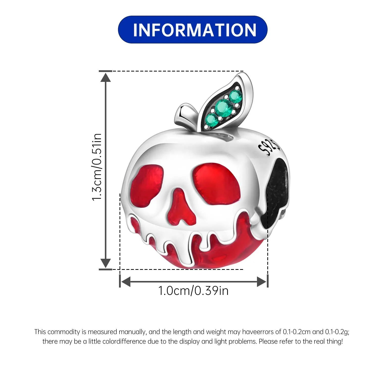 PANPOKI 925 Sterling Silver Red Skull Apple Pendant Beads Original Pendants Bracelet Charm Jewelry Party DIY Trendy Gifts