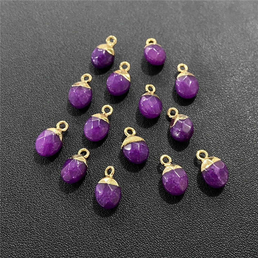 6x10mm Natural Faceted Oval Shape Stone Pendant Chalcedony Quartz Howlite Charms For Jewelry Making DIY Earring Accessories 5Pcs