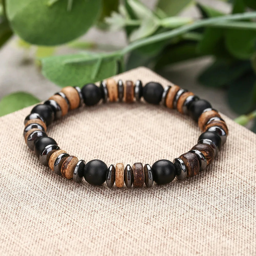 1PC Vintage Male Tribal Coconut Shell Wooden Beaded Bracelet for Men Lava Stone Bracelet Man Jewelry Gift for Him