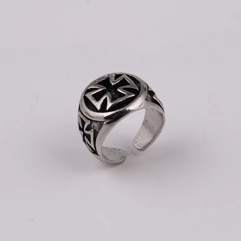 Retro Croix de Guerre Ring For Men Cross Accessories Silver Color Punk Gothic Adjustable Open Ring Unisex Alloy Jewelry Man Gift - Madeinsea©