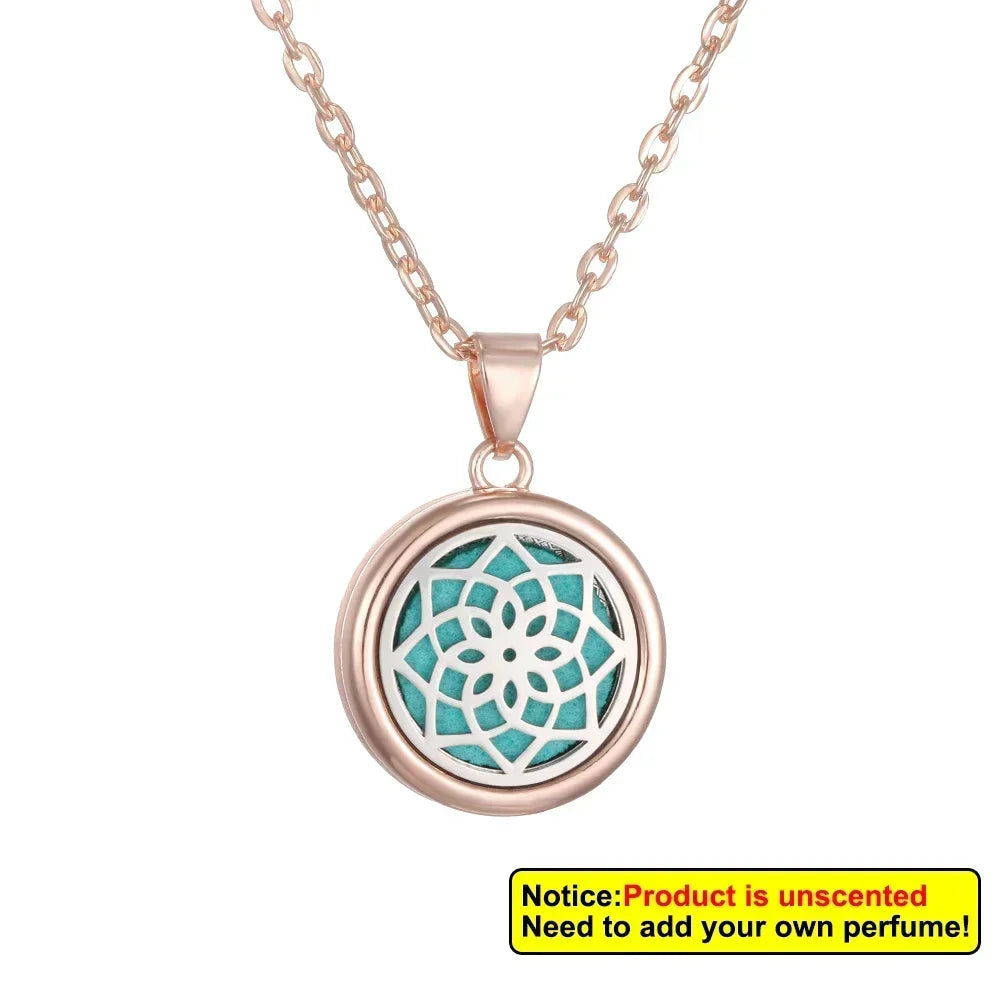 2025 New Tree of Life Aromatherapy Necklace Golden Rose Color Open Locket Scent Aroma Perfume Essential Oil Diffuser Necklace