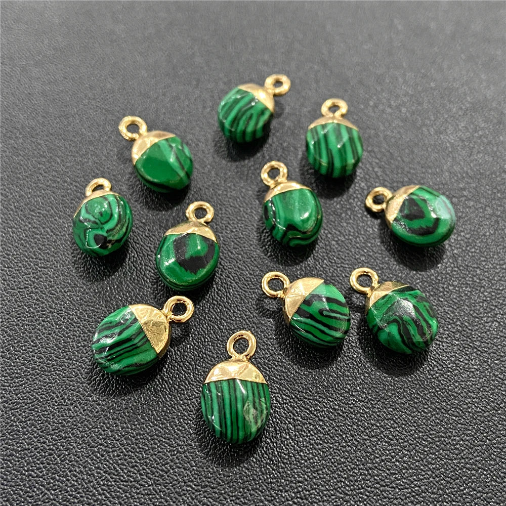 6x10mm Natural Faceted Oval Shape Stone Pendant Chalcedony Quartz Howlite Charms For Jewelry Making DIY Earring Accessories 5Pcs