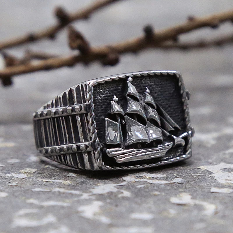 Vintage Pirate Sailboat Stainless Steel Ring - Madeinsea©