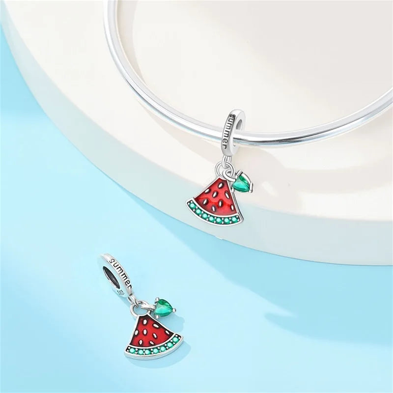 Original Charms Beads 925 Sterling Silver Cherry Strawberry Avocado Watermelon Fruits Charms Pendants For Woman Jewelry Making