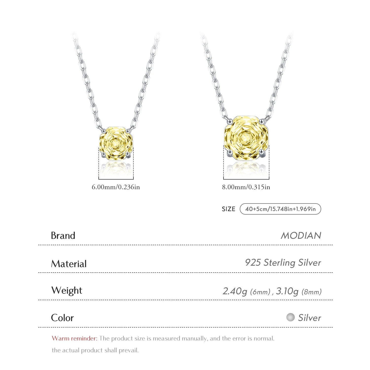 MODIAN 925 Sterling Silver Pendant Necklace Dazzling Light Yellow Rose Cut Zirconia Necklaces For Women Fine Jewelry