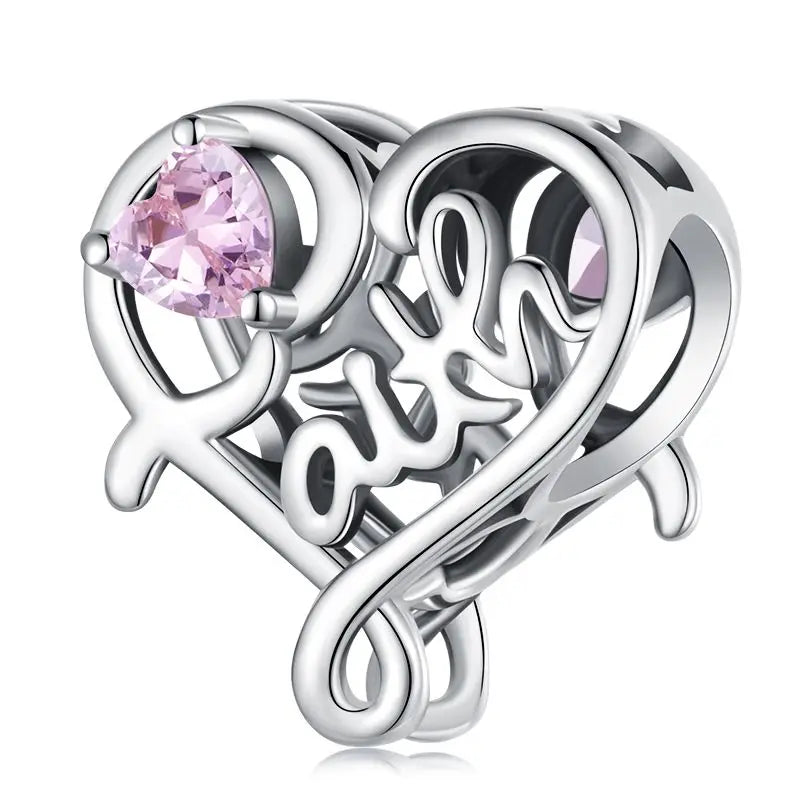 WOSTU 925 Sterling Silver Pink Love Heart Charms Bead Infinite Love Pendant Fit Bracelet Valentine Jewelry Mother's Day Gift