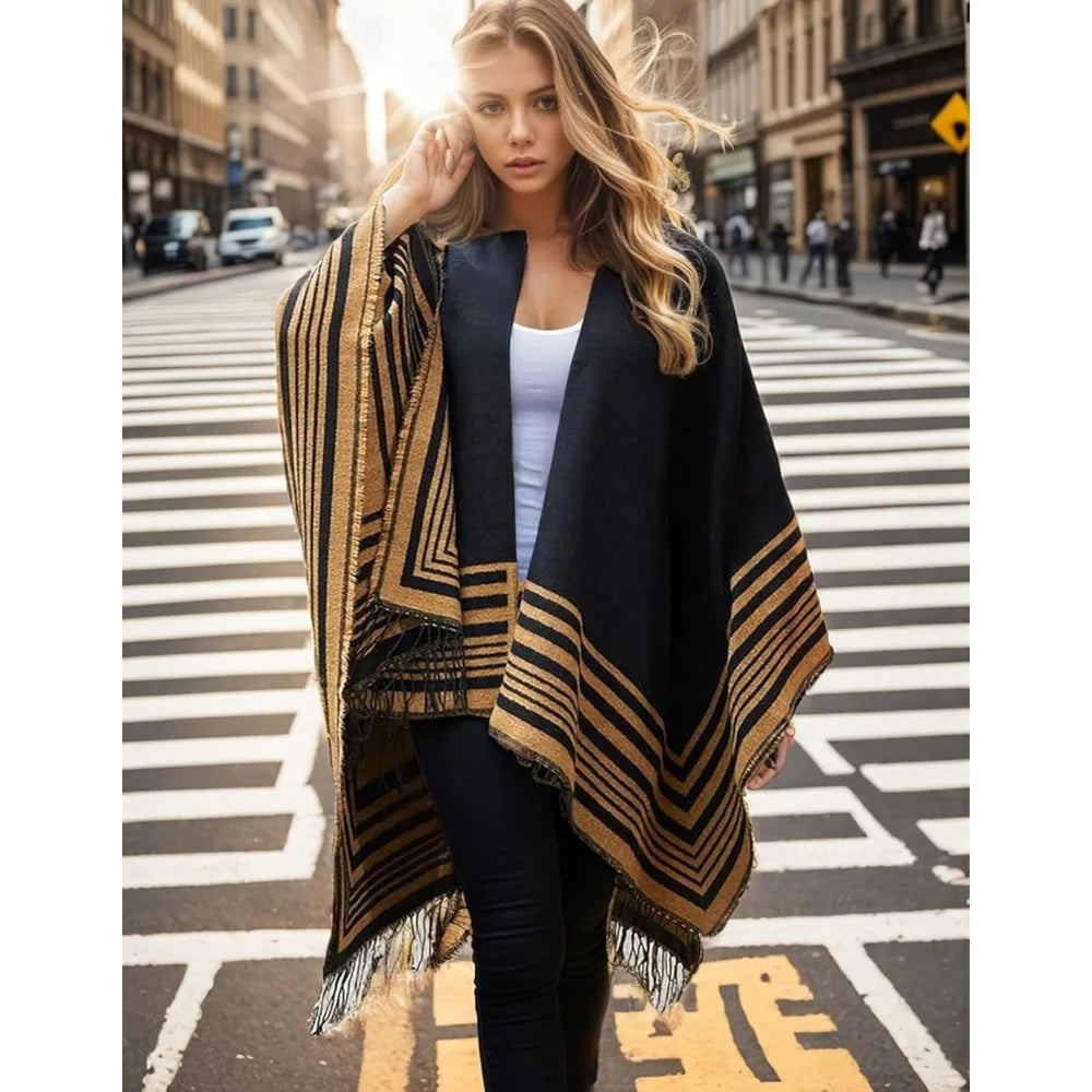 Women's shawl, front open cape, oversized sweater, autumn and winter casual open cape