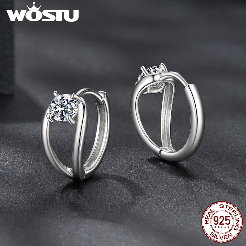 WOSTU D Color 0.3CT Moissanite Hoop Earrings Women Lab Diamond 925 Sterling Sliver Hollow Ear Clip Hoops geometry Jewelry Gift