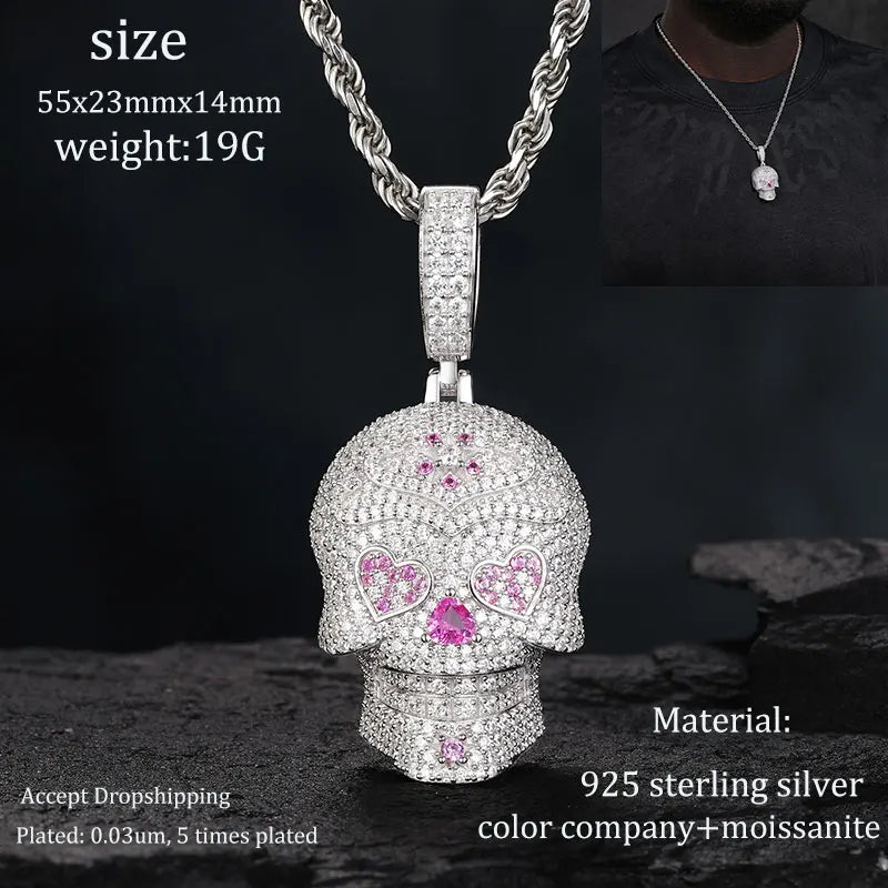 TUHE Unisex 925 Pipe Pendant Necklace Iced Out Moissanite Gold Silver Color Charm Hip Hop Fine Jewelry