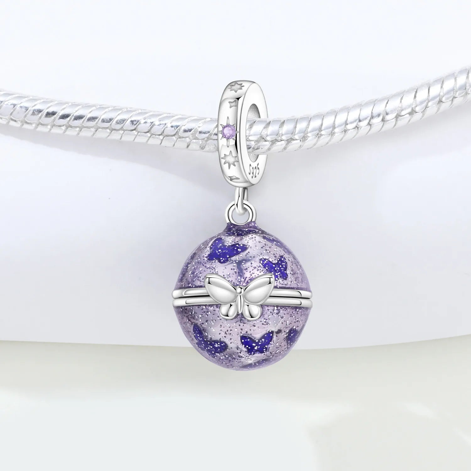PANPOKI 925 Sterling Silver Purple Butterfly Love Planet Beads Original Pendants Bracelet Charm Jewelry Party DIY Trendy Gifts