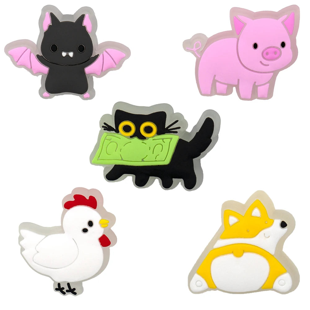 5PCS LED Clog Shoe Charms Cute Animal Duck Gamepad Pig Black Cat Shoe Buckle Accessories Pins for Women Men Cute Shoe Decoration