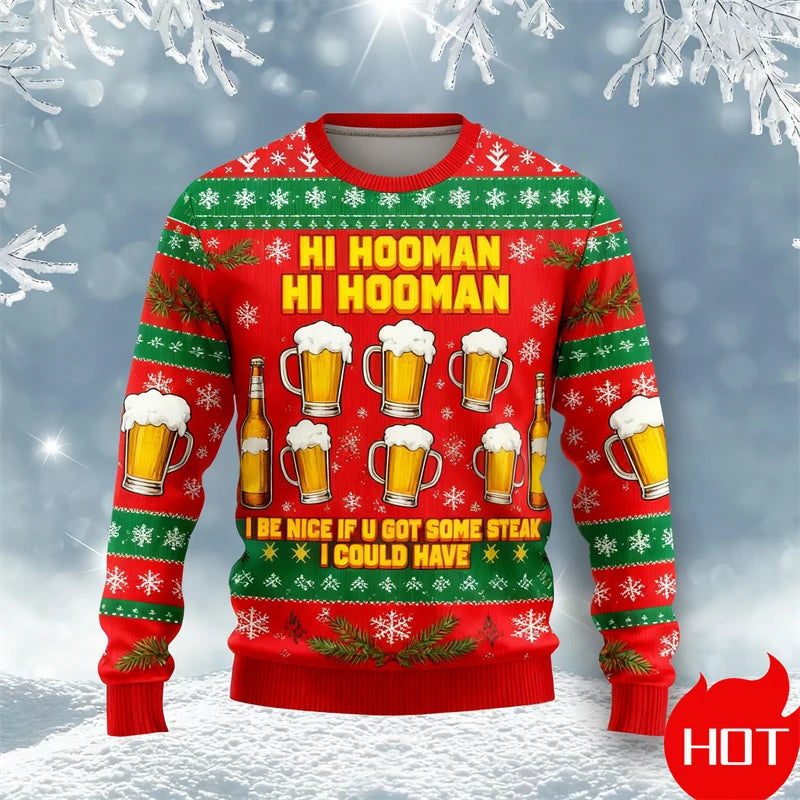 Fashion Beer Christmas Ugly Sweatshirt For Men Women Cartoon Casual Crewneck Pullover 2026 New Autumn Winter Couple Sweatshirt